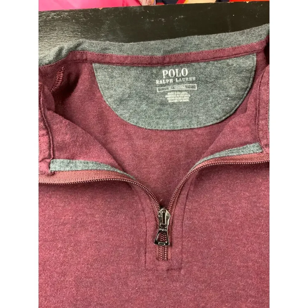 Polo Ralph Lauren M Burgundy Heather Gray Collar Quarter Zip Pullover Preppy